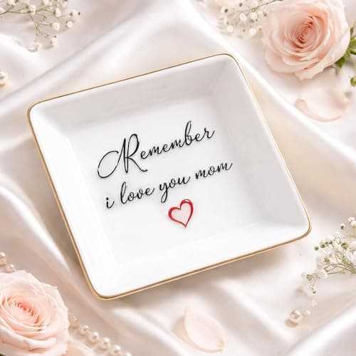 TIGYGY Gifts for Mom Ceramic Square Dish - Sentimental Jewelry Tray Organizer for Nightstand, Meaningful Birthday Mothers Day Christmas from Children, Premium White Trinket Dish