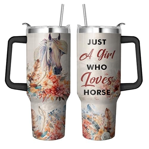Ksoemar 40 Oz Horse Tumbler with Handle and Straw, Double Wall Stainless Steel Horse Cup, Horses Coffee Mug Keeps Drinks Cold & Hot Gifts for Women Mom Friends for Birthday, Chrismas, Thanksgiving
