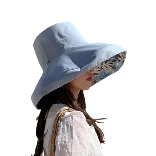 FaroDor Women's Floral Print Reversible Bucket Fishing Hat UV Sun Protection Wide Brim Summer Beach Hat Packable Blue