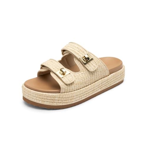 DREAM PAIRS Women's Espadrilles Platform Wedge Sandals,Natural,6.5