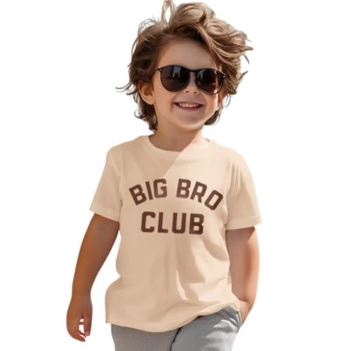 GLIGLITTR Big Brother Shirt Cool Big Bro Club T-Shirt Toddler Baby Boy Promoted to Big Brother Announcement Short Sleeve Tops(Apricot,4-5T)