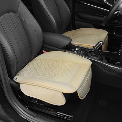 Elantrip 2 Pcs Faux Leather Beige Car Seat Covers with Padded Comfort and Storage Pockets Waterproof, Anti-Slip, Full Wrap Protection - Premium Interior Protectors for Cars, Trucks, SUVs