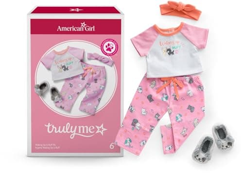 American Girl Truly Me 18-inch Doll Waking Up is Ruff PJs Outfit with Plush Slippers and Knotted Headband, for Ages 6+