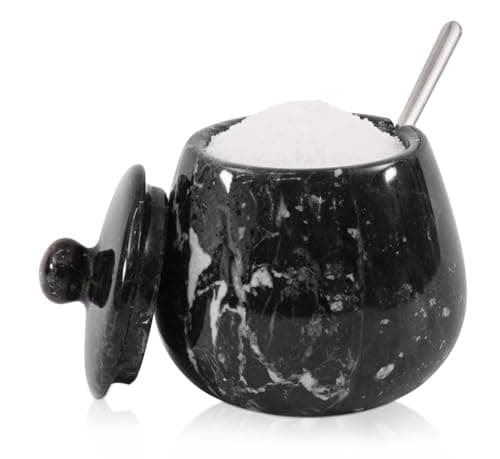 Marble Salt Cellar with Lid 3.5" Inch Black Handmade Table Salt Container & Sugar Bowl For Kitchen Countertop, Ideal Salt Dish & Salt Jar for Celtic Salts