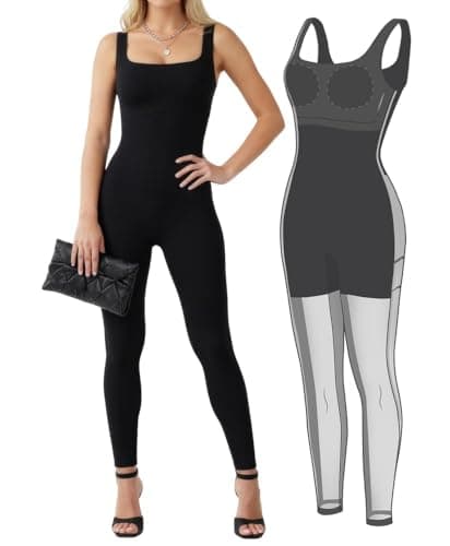 Popilush Jumpsuits for Women Built In Shapewear Tummy Control Bodysuit Body Shaper Square Neck Sports Romper