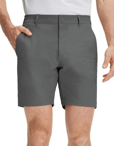 M MAELREG Mens Golf Shorts Lightweight Quick Dry Flat Front Business Pockets 7" Inseam Stretch Golf Shorts for Men Dark Grey
