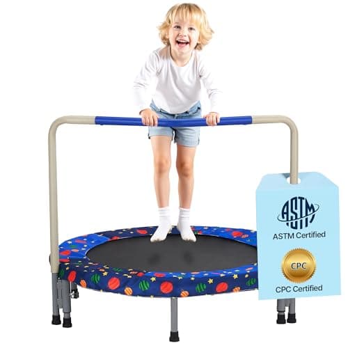 VEVOR 36" Kids Trampoline, 3FT Indoor Outdoor Trampoline, Foldable Mini Trampolines with Handle, Rebounder for Toddlers, Birthday Gift for 3+ Years Children, Boys Girls for Fun, Bule