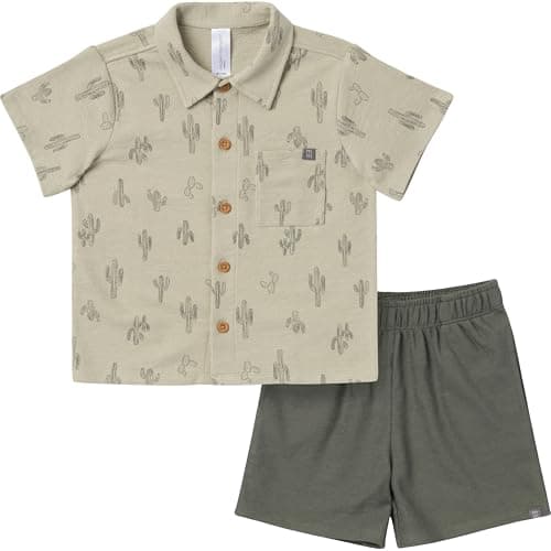 Modern Moments by Gerber Baby Boys' Resort Shirt and Shorts Set, Green, 12 Months