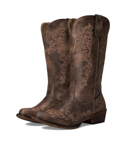 ROPER Womens Riley Scroll Embroidered Snip Toe Casual Boots Mid Calf Low Heel 1-2" - Brown - Size 8.5 M
