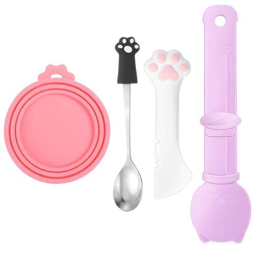Yuomeaz Cat Food Can Covers Lids Set, Silicone Wet Food Lid Cover for Cats, Pet Foods Spoon and Opener for Cats and Dogs Treat