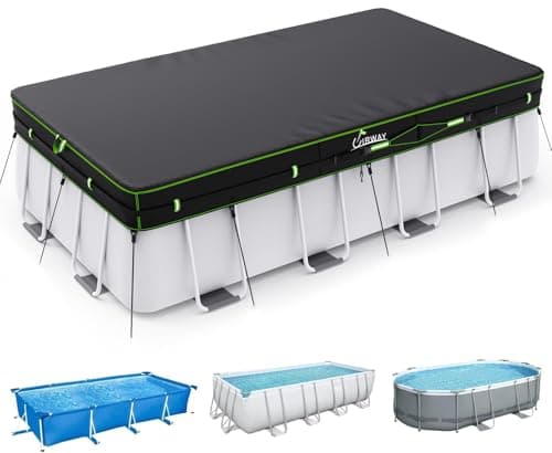 UIRWAY 7x10 FT Rectangular Pool Cover with Reflective Strips, Swimming Pool Covers for Above Ground Pool, Solar Cover Including Rope Tie and Luminous Ground Nails for Rectangular or Oval Pools