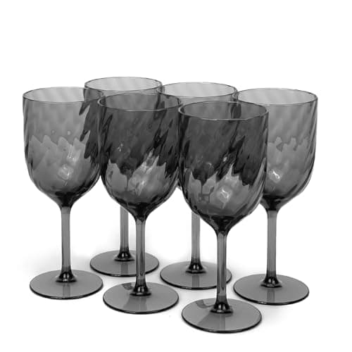 Yalin Set of 6 Unbreakable 15 oz Acrylic Plastic Wine and Water Tumbler Stackable Goblets. (Gray, 15 oz)