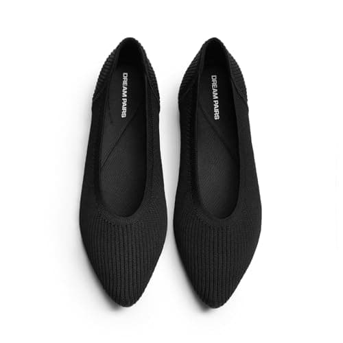 DREAM PAIRS Women's Knit Ballet Dressy Flats Comfortable Washable Flexible Breathable Casual Classic Work Office Walk Pointed Toe Flats,Size 10,Black,SDFA26003W