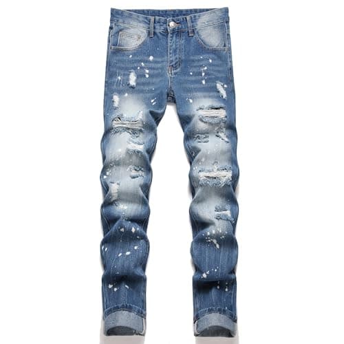AITITIA Men's Ripped Regular Fit Straight Leg Jean (30, 3022 Blue)