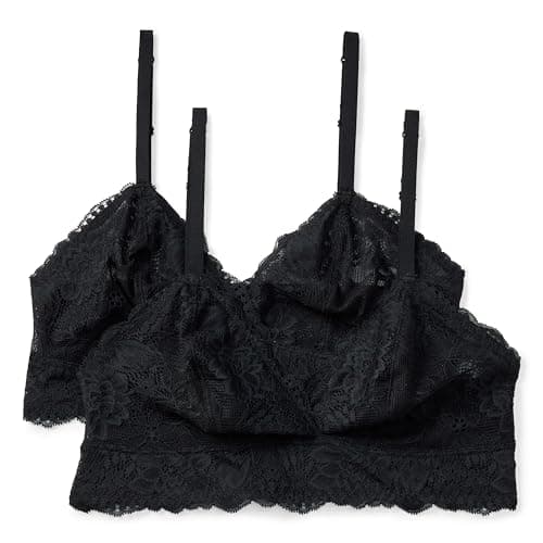 Amazon Essentials Women's Stretch Galloon Lace Unlined Longline Triangle Bralette, Black, Large