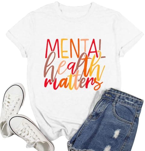 CQF Mental Health Awareness Shirt Women Mental Health Matters T-Shirts Kindness Inspirational Tee Tops White