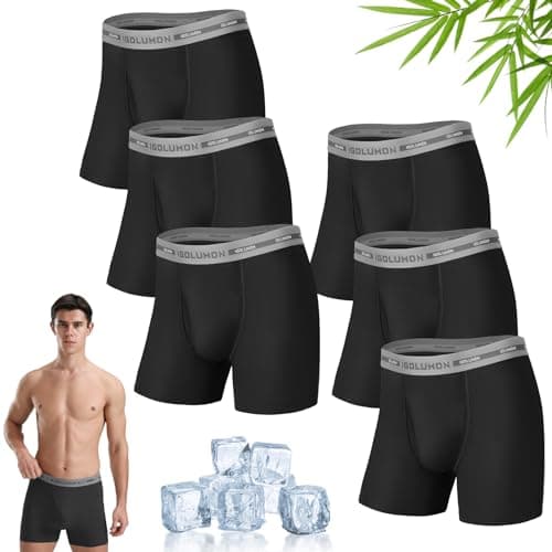 IGOLUMON Mens Underwear, 6 Pack Men's Boxer Briefs Soft Bamboo Rayon Boxers for Men Breathable Underwear Trunks with Fly