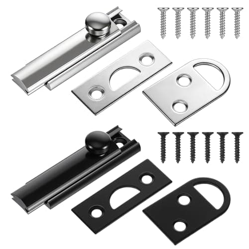 Double Door Latch 2 Pcs Brass Surface Bolt Slide Surface Door Bolts Heavy Duty French Doors Lock 2 Inch for Recessed Doors Flush Gates (Black and Gold)