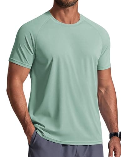 COOFANDY Mens Swim Shirt UPF 50+ Sun Shirt Athletic Short Sleeve T-Shirts Rash Guard Workout Quick Dry Tee Shirts for Beach Ice Green
