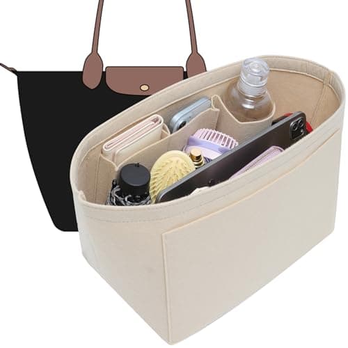 Doxo Felt Purse Organizer Insert,Handbag Organizer Compatible with Longchamp Le-pliage Large and More, Long Champ Bag Organizer Keeps Tote Handbags Shaped & Neat (Beige,Large)