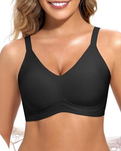 obind Seamless Jelly Bras for Women Breathable Wireless Push Up Bras with 53 Air Vents Full Coverage No Underwire Padded Comfortable T-Shirt Bralettes Support Everyday Bra Black