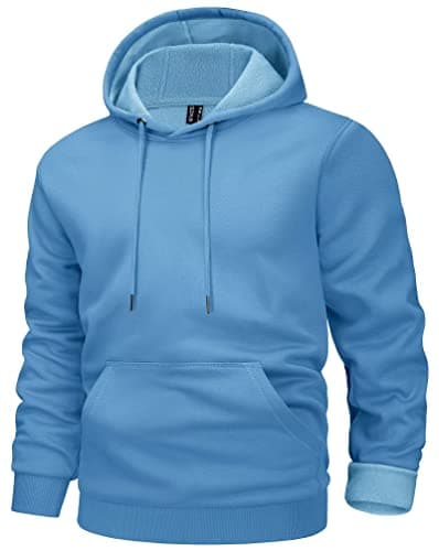 MAGCOMSEN Mens Hoodies Pullover With Pocket Active Hoody Outdoor Hoody Hoodie Spring Tops Warm Plain Tops Outdoor Cotton Hoodie Haze Blue S