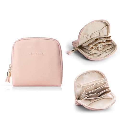 VLANDO Mini Jewelry Travel Case,Jewelry Pouch Bags with Zipper, Velvet Jewelry Organizer Storage Bag for Bracelet Rings Earring Travel Essentials Gifts for Women Girl - Pink