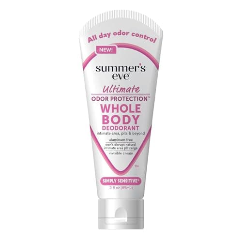 Summer's Eve Simply Sensitive Whole Body Deodorant for Women, Aluminum-Free Ultimate Odor Control Cream, 3 Oz
