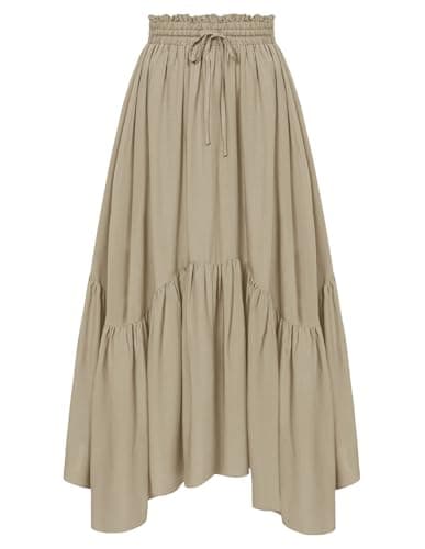Scarlet Darkness Renaissance Skirt for Women High Waist Maxi Skirt Asymmetrical Skirt with Pockets Khaki L