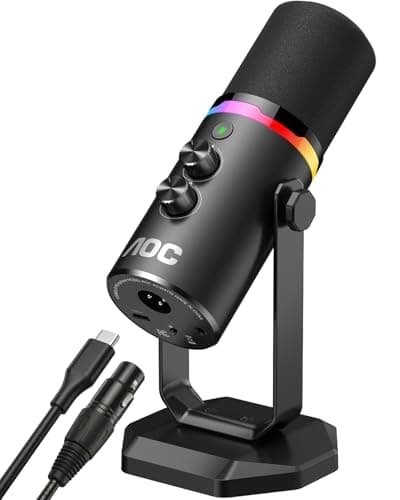 AOC USB/XLR Dynamic Microphone for PC Gaming, Podcast & Recording, Dual-Mode RGB Mic& Streaming Vocal Gear with Heavy-Duty Desk Stand, Clicky Mute, Includes 7.5ft USB Cable & 6.5ft XLR Cable