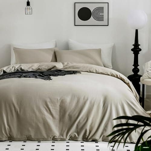 JELLYMONI Cotton Duvet Cover Full Size - 100% Washed Cotton Linen Like Textured Comforter Cover, 3 Pieces Lightweight Soft Bedding Set with Zipper Closure (Linen Grey, Full 80"x90")
