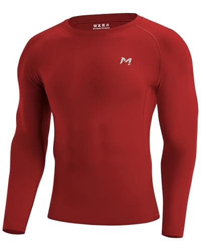 Moozava Compression Shirt Men Long Sleeve Football Undershirt Top Athletic Base Layer Rash Guard Fitted Training UV T Shirt Red 3XL