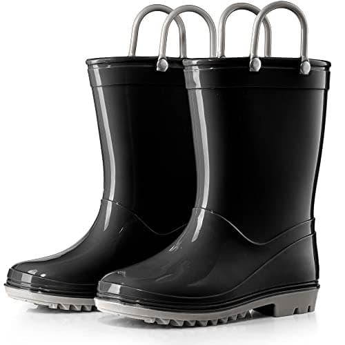Puddle Play PVC Waterproof Rainboots - Black and Grey - Easy-on Size 5 Toddler