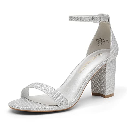 DREAM PAIRS Women's Chunk Low Heel Pump Sandals,Size 5,Silver/Glitter,CHUNK