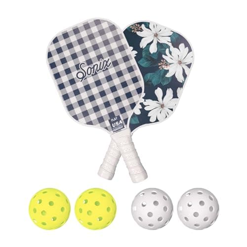 Sonix | USAPA Approved | Pickleball Paddles Set of 2 | Fiberglass Surface Pickleball Set with 2 Rackets, 4 Balls, & Bag | Delilah Flower