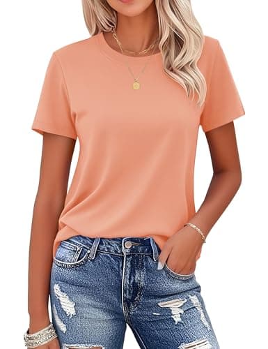MAGCOMSEN Women's Short Sleeve T Shirt Cotton Shirt Round-Neck Classic-Fit Soft Breathable Tees Basic Casual Tops, Apricot, S