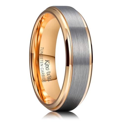 King Will 7mm Silver Tungsten Wedding Band for Men Women, Rose Gold Plated Inner Two Tone Promise Rings, Comfort Fit, Size 11