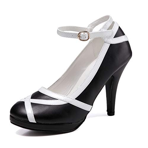 getmorebeauty Women's Vintage Retro Black and White Ankle Strappy Buckle Dress High Heels (US 7.5, Black and White)