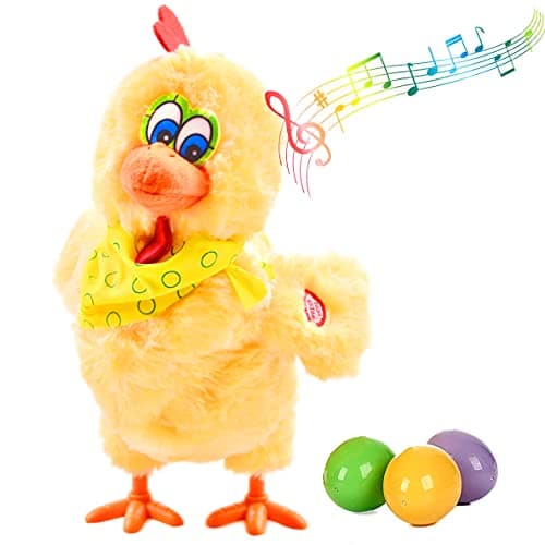 SuBleer Plush Chicken Laying Eggs Toy Electric Stuffed Animal Crazy Chick Doll with Sound Music for Boys Girls (29.05cm)