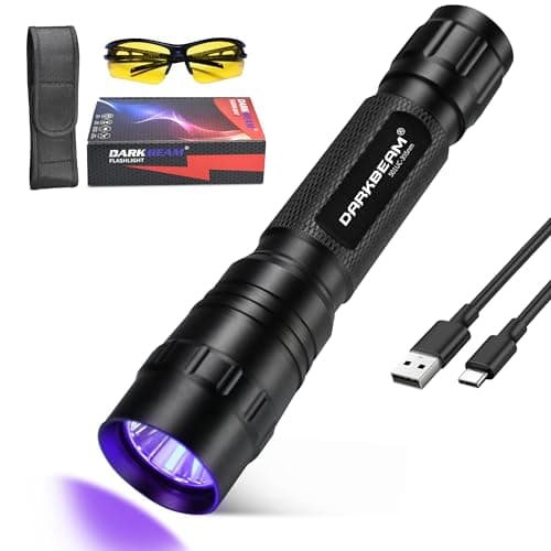 DARKBEAM Flashlight UV 395nm Black Light, Mini & Powerful Wood’s Lamp USB -C LED Rechargeable Blacklight, 10W Portable Pet Dog Urine Detector - Resin Curing, Fluorescent, Scorpion Detection