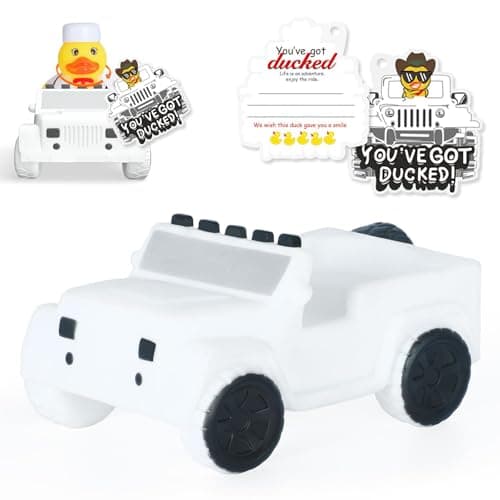 Jyeennar White Mini Rubber Car Set with Adhesive Sticker, Card & Rubber Band - Fashion Dashboard Decor for Car/SUV, Easy Hide-and-Seek Game Accessory, for Car Enthusiasts
