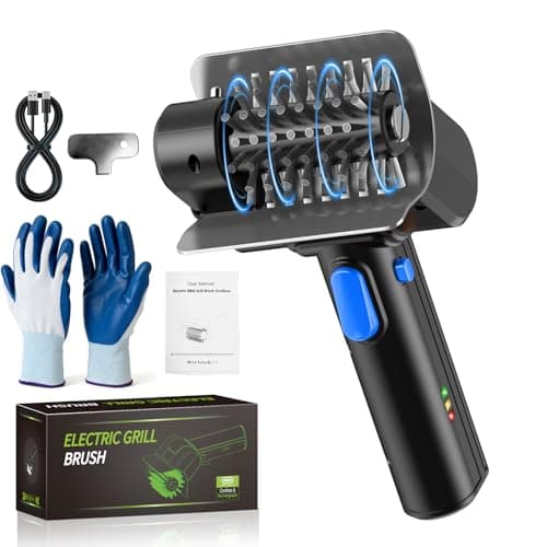 YEBLEM Electric Grill Brush with Dual Safety Lock - Ideal Gift for Men Dad Husband, Professional BBQ Cleaner with Submersible 304 SS Head, Splash-Proof Scrubber for Outdoor Grill (Blue Button)