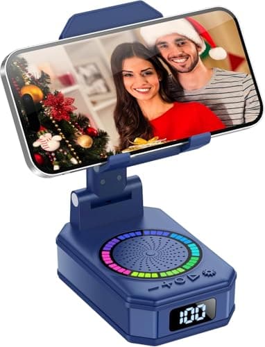 buwy Gifts for Men Women, Cell Phone Stand with Wireless Bluetooth Speaker and Colorful LED Lights, Anti-Slip Base HD Surround Sound, Rechargeable (3000mAh), Home and Outdoors Bluetooth Speaker Blue