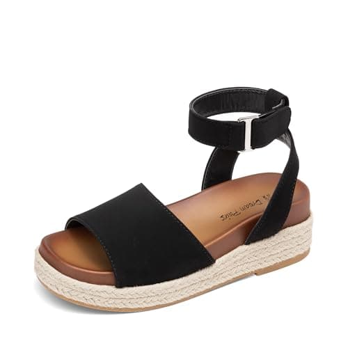 DREAM PAIRS Girls Platform Wedge Open Toe Espadrille Sandals with Buckle Ankle Strap for Little Kid/Big Kid,Size 12 Little Kid,Black,KKUMWS2501