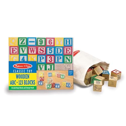 Melissa & Doug Deluxe Wooden ABC/123, 50-Piece Set of Classic Letter & Number Wooden Blocks (1” x 1”) with Storage Pouch, Sorting & Stacking Toys for Kids Ages 2+