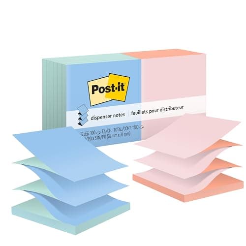 Post-it Pop-up Notes, 3 x 3 in, Assorted Alternating Colors, 12 Pads