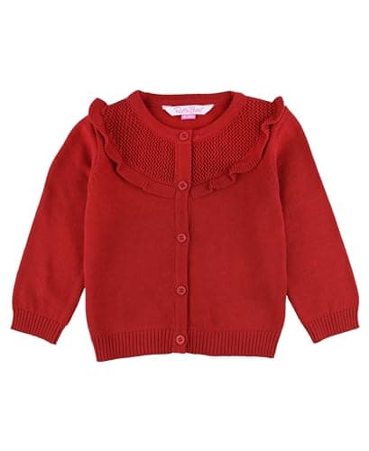 RuffleButts Classic Red Sweater Knit Ruffle Trim Cardigan - 4T