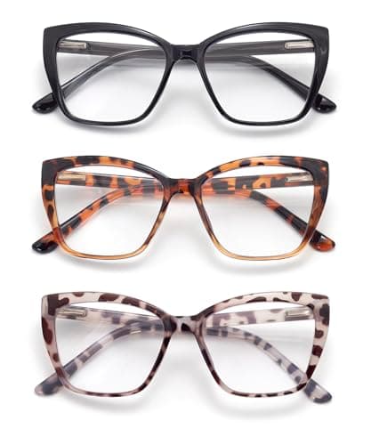 FoxMook 3-Pack Reading Glasses for Women, Style Frame Spring Hinge Readers Blue Light Blocking Glasses, C1_Black C7_Brown-Tortoise C8_Gray-Tortoise 3.5 x