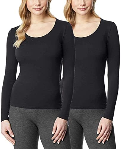 32 Degrees Women's 2 Pack Ultra Light Thermal Baselayer Scoop Top, Black/Black, Small