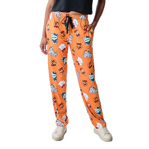Hello Kitty Halloween Costumes Women's Orange Sleep Pajama Pants-Small